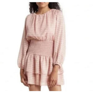 NSR pink long puff sleeve blouson mini dress sz XS